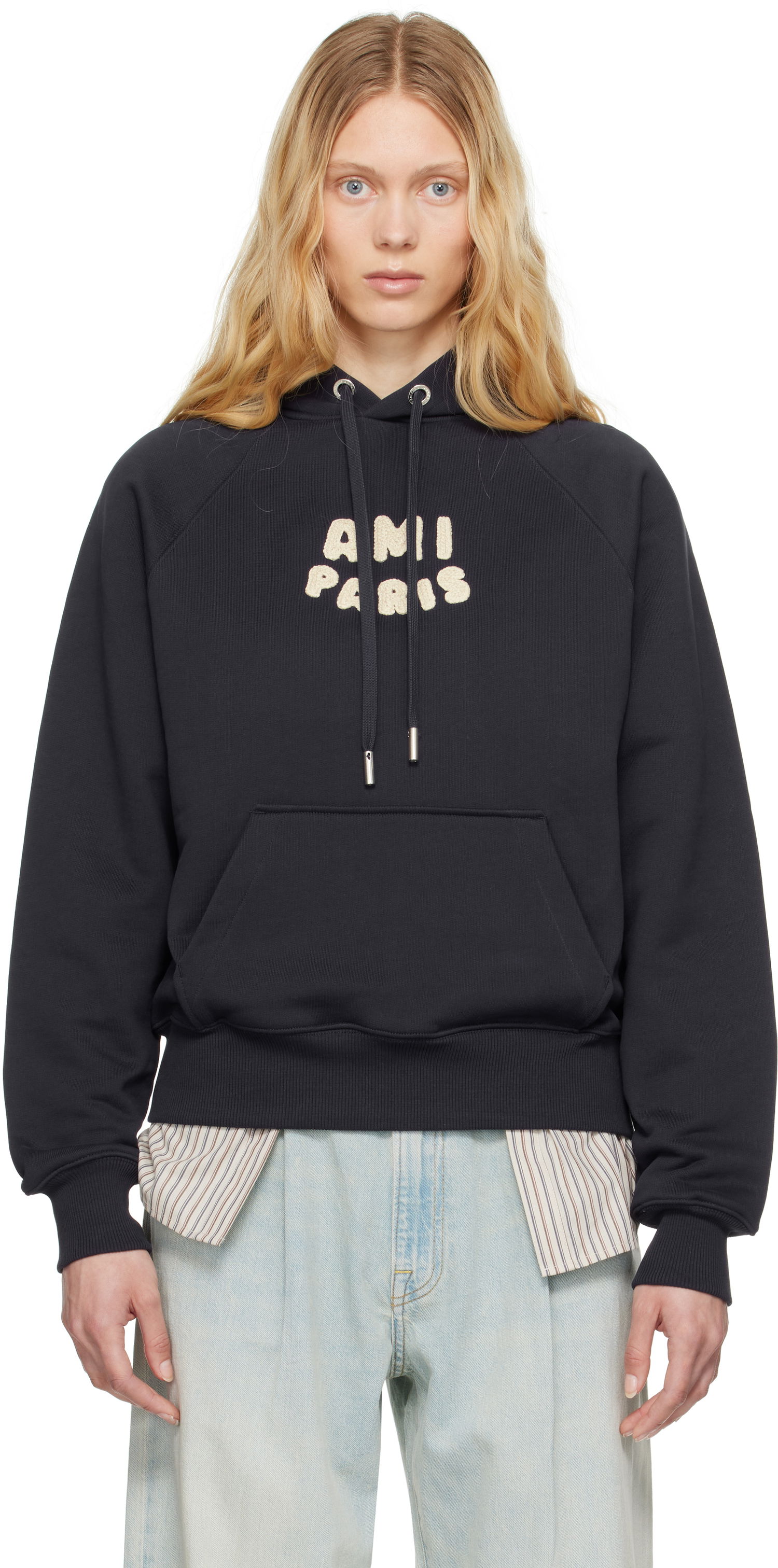 Mikina AMI AMI Paris Patch Cotton Hoodie Navy | USW275.747, 0
