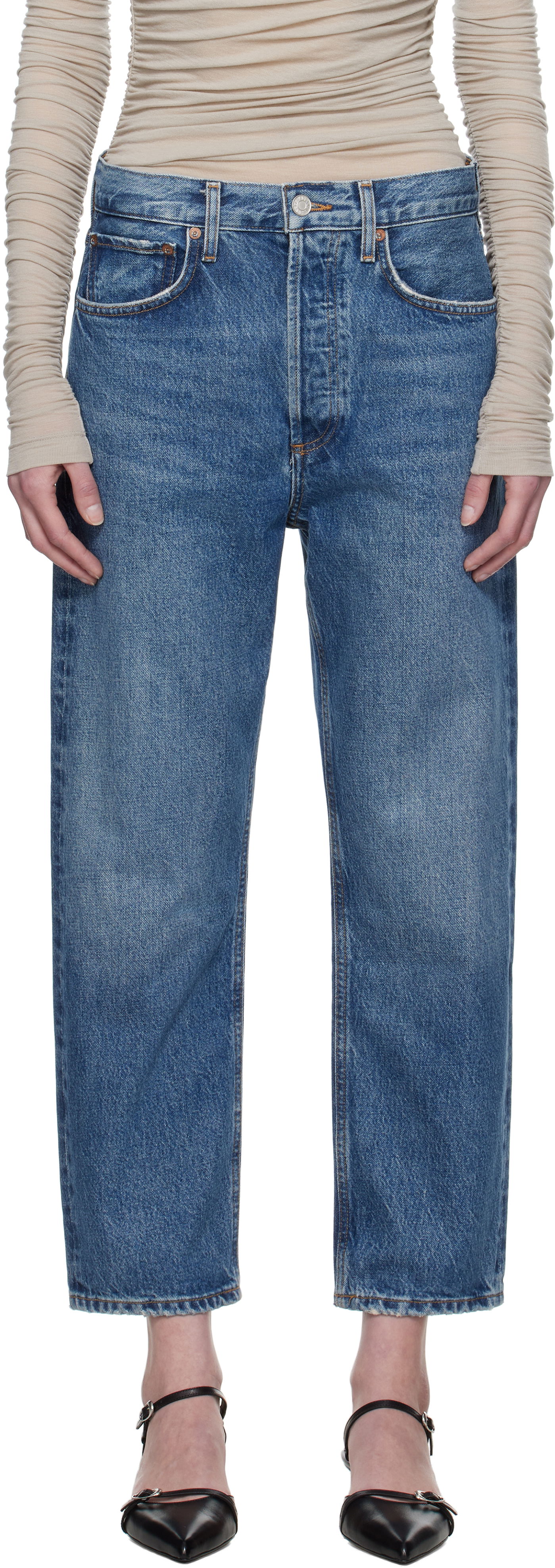 Džínsy AGOLDE AGOLDE 90's Crop Mid Rise Straight Jeans Modrá | A173-1535, 0