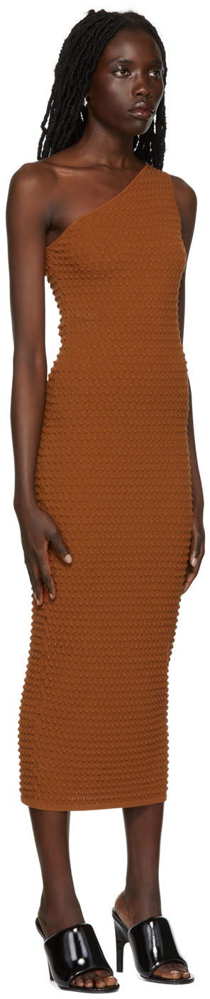 Šaty Helmut Lang Helmut Lang One Shoulder Textured Midi Dress Hnedá | M04HW704, 1