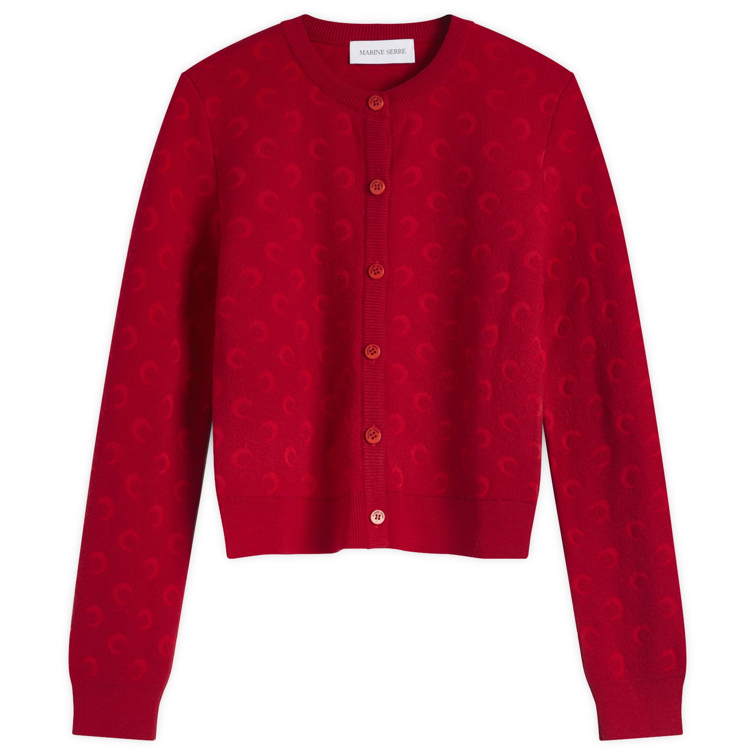 Sveter Marine Serre Marine Serre Moon Jacquard Knit Fitted Cardigan, Size Large Červená | WTK011A-RD10, 1