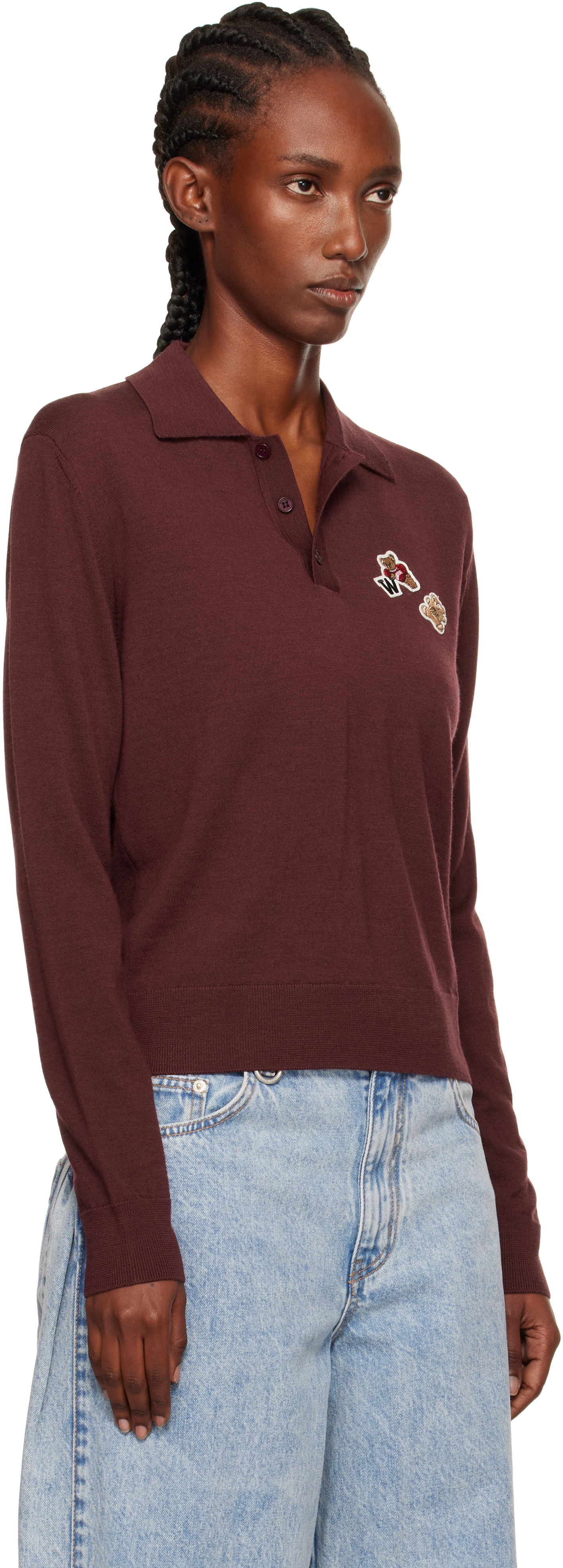 Polo tričko We11done We11done Double Patched Knit Polo Vínová | WD-KT2-25-679-W-WN, 1