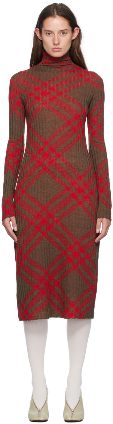 Šaty Burberry Check Midi Dress Červená | 8093580