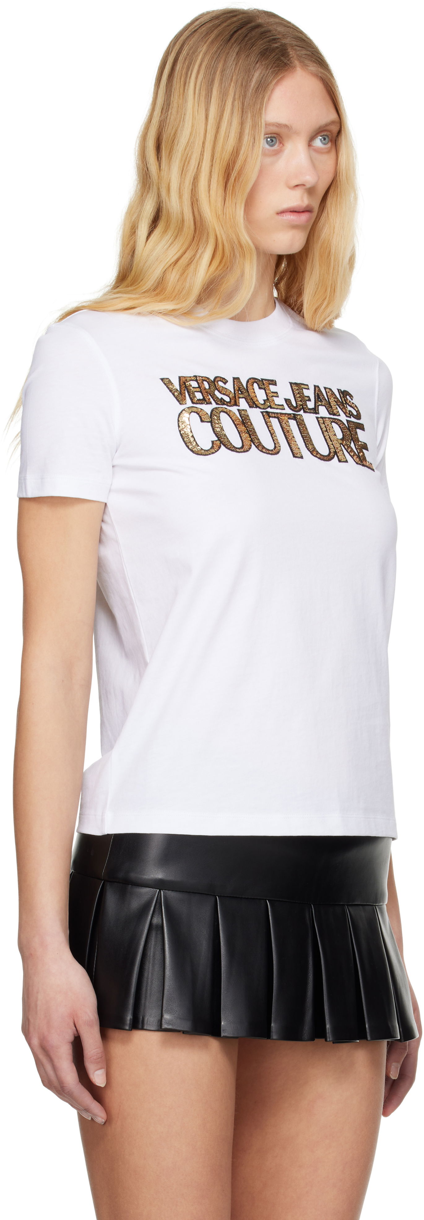 Tričko Versace Versace Jeans Couture Sequinned Logo T-Shirt Biela | E78HAHE02_ECJ00E, 1