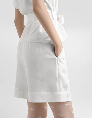 Šortky Dolce & Gabbana Dolce & Gabbana Silk Satin Bermuda Shorts With All-over DG Logo Biela | FTAM7TFJ1JOW0001, 2