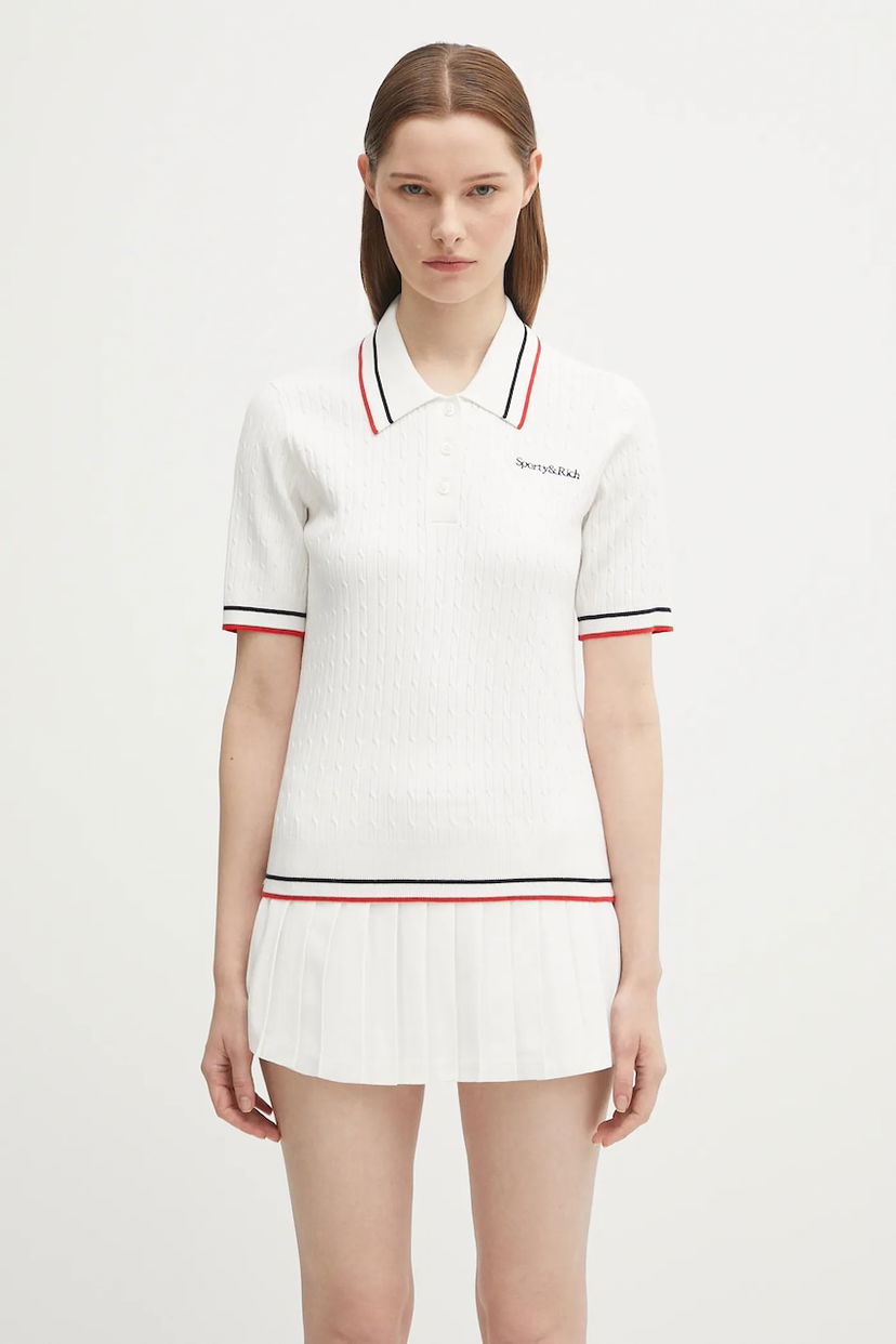 Šaty Sporty & Rich Sporty & Rich Serif Logo Mini Cable Polo Dress Biela | TO068602300WH58