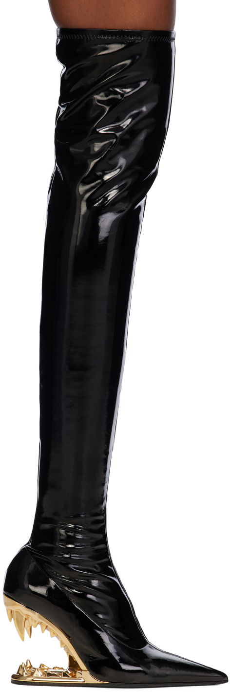 Oblečenie GCDS GCDS Morso Thigh-High Patent Leather Boots Čierna | A1OW4605AA9