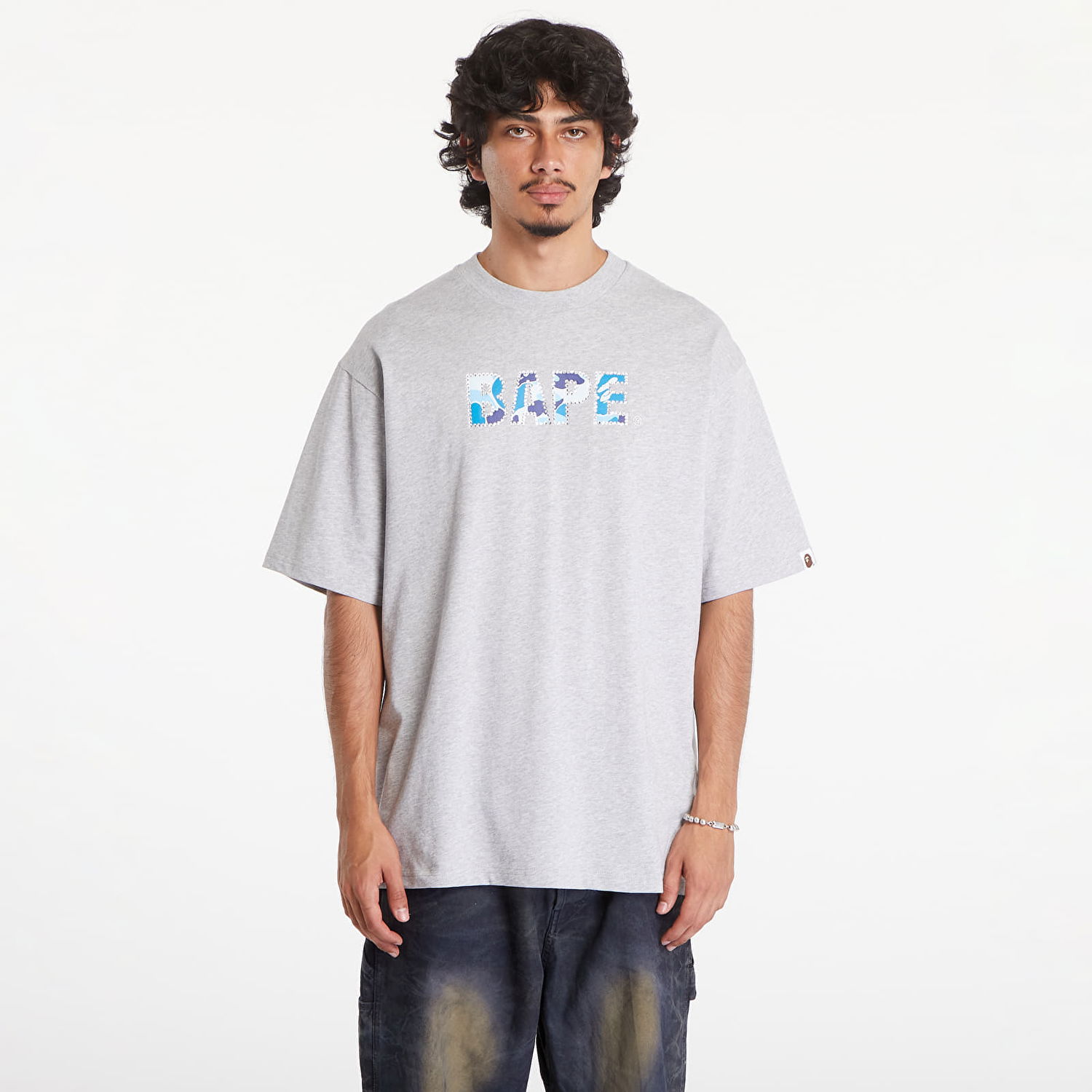 Tričko BAPE A BATHING APE Rhinestone Logo Relaxed Fit Short Sleeve Tee Gray Šedá | 001CSK801307M GRA, 0