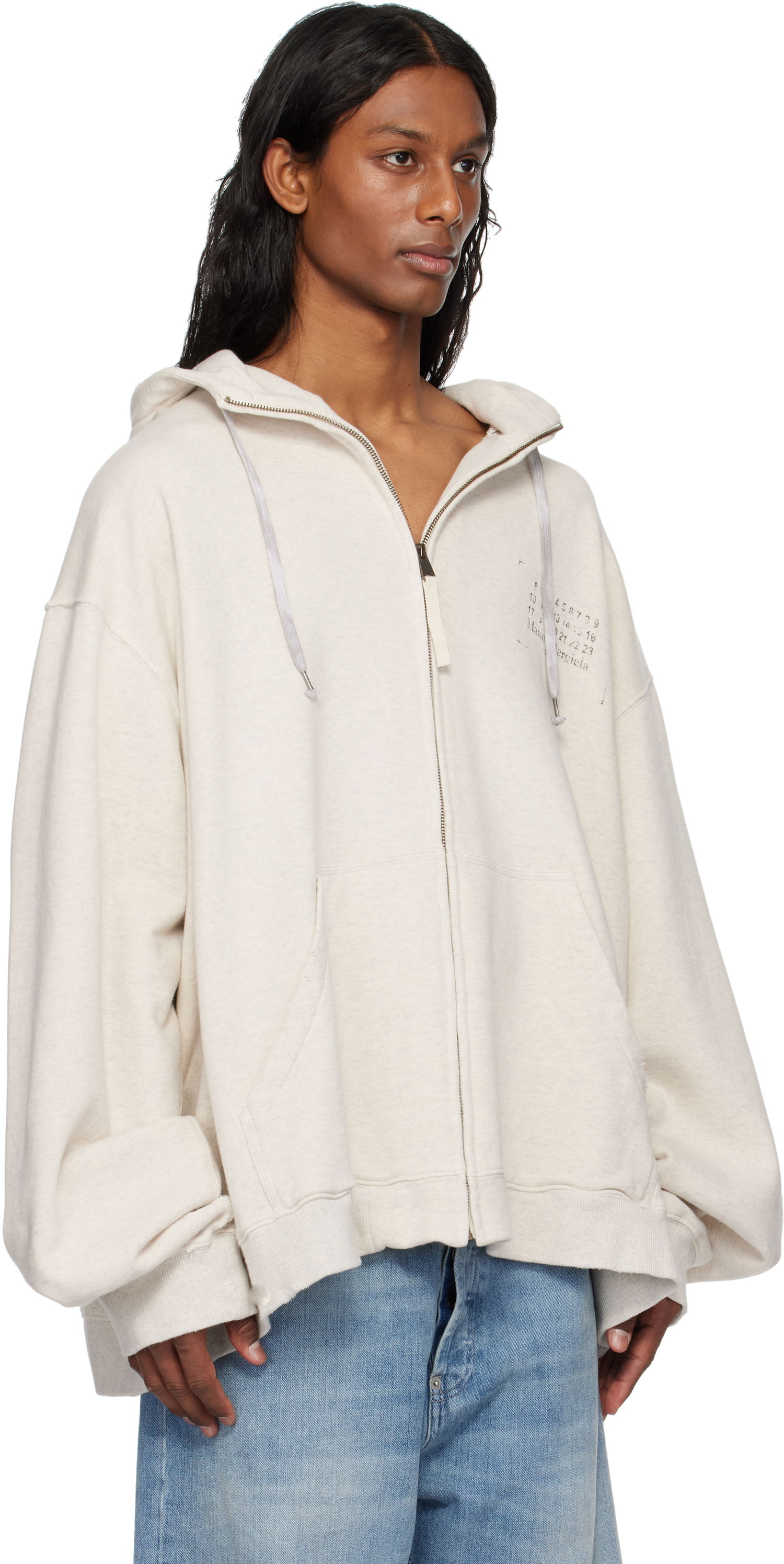 Mikina Maison Margiela Maison Margiela Stamp Logo Zip Hoodie Béžová | S50HG0048 S25614, 1