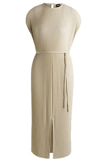Šaty BOSS Sleeveless Belted Plissé Midi Dress Béžová | 50521881, 0