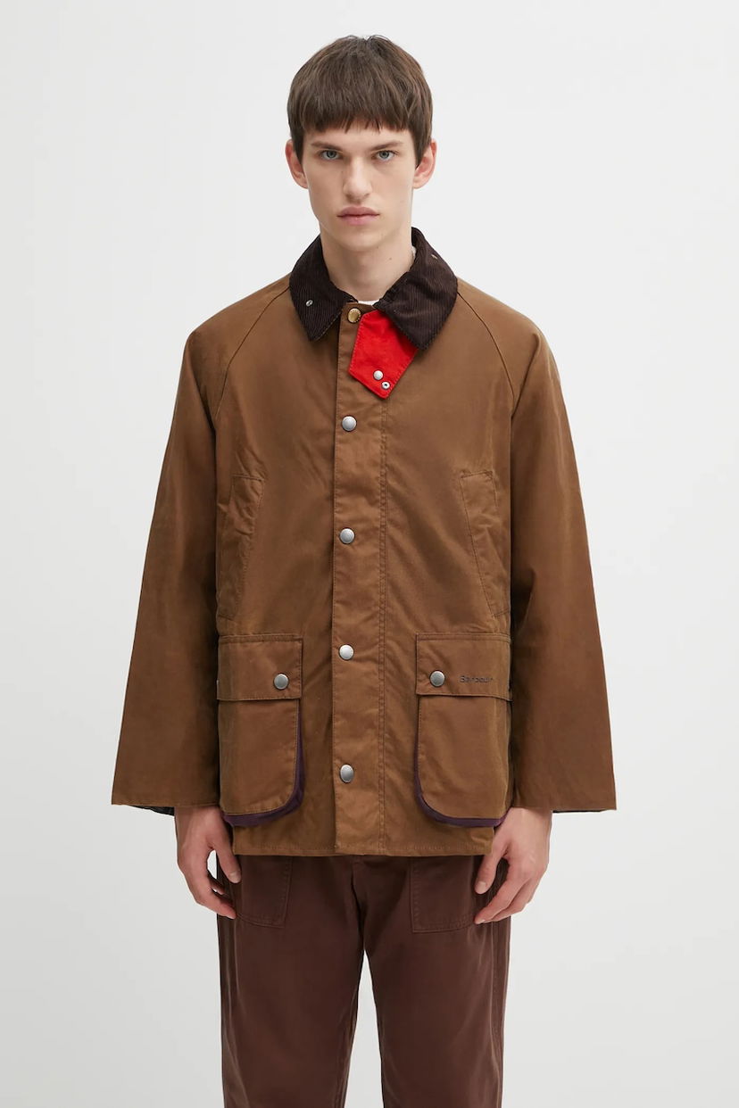 Bunda Barbour Paul Smith OS Bedale Wax Jacket with Red Snap Tab and Corduroy Collar Hnedá | MWX2515TA51