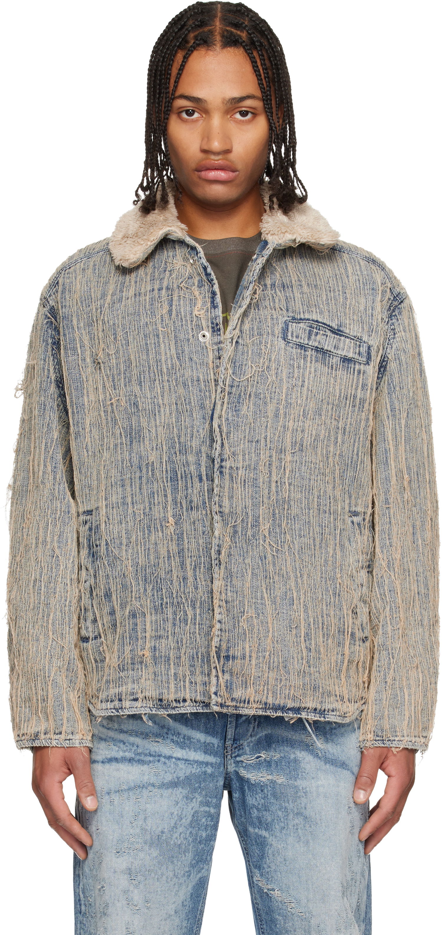 Bunda Diesel Shredded Denim Jacket with Sherpa Collar D-Ivar-S Rôznofarebný | A19276-0CMBZ-01, 0