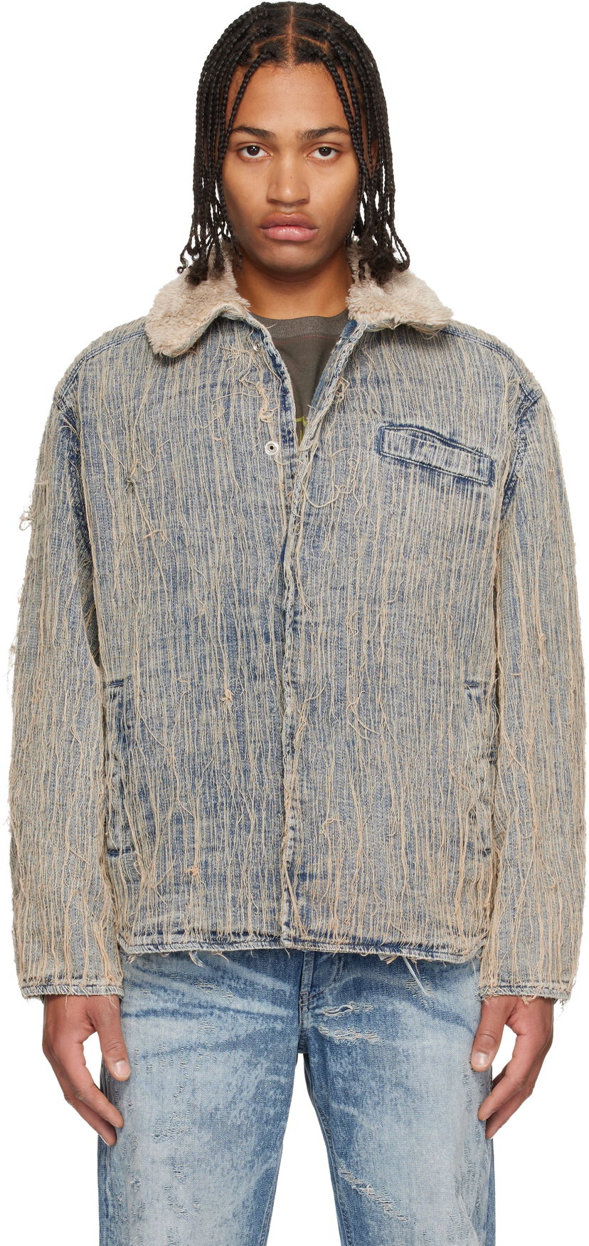 Bunda Diesel Shredded Denim Jacket with Sherpa Collar D-Ivar-S Rôznofarebný | A19276-0CMBZ-01