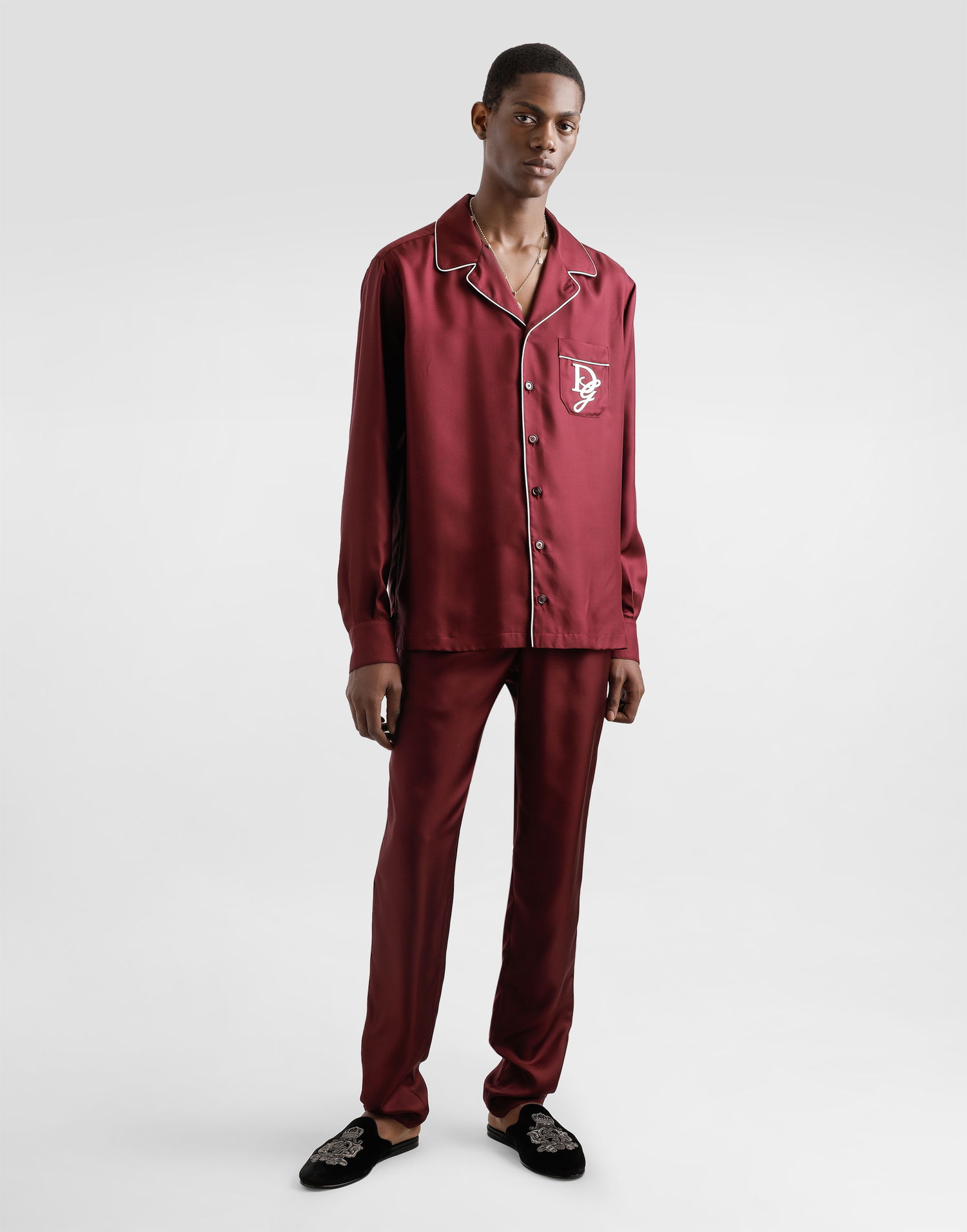 Pyžamo Dolce & Gabbana Silk Pajama Pants With Logo Embroidery Vínová | GVCRAZGJ155R0108, 1