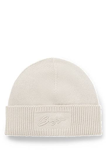 Kulicha BOSS Knitted beanie hat with embroidered logo Biela | 50558673