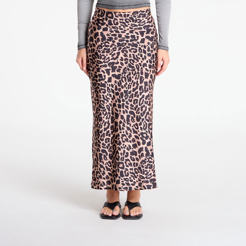 Sukňa GUESS GUESS Sibilla Long Satin Leopard Print Skirt Hnedá | W5YD55WF1T2-P1MO
