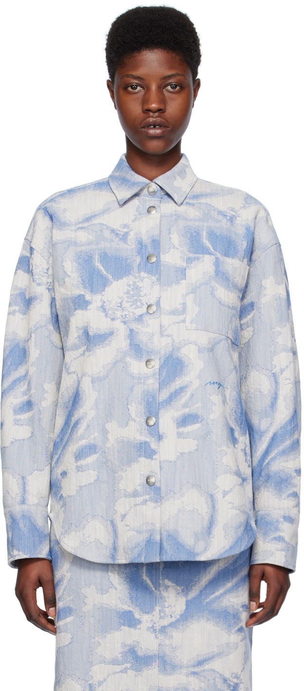 Košeľa MSGM Embroidered Denim Shirt Modrá | 3641MDE15X 247012