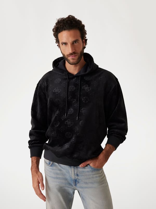 Mikina GUESS Guess Embossed Peony Velour Hoodie Čierna | M5RQ17KBBW0, 0