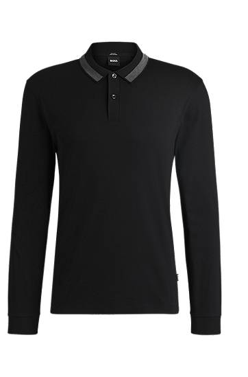 Polo tričko BOSS Slim-Fit Polo Shirt with Collar Detail Čierna | 50531787