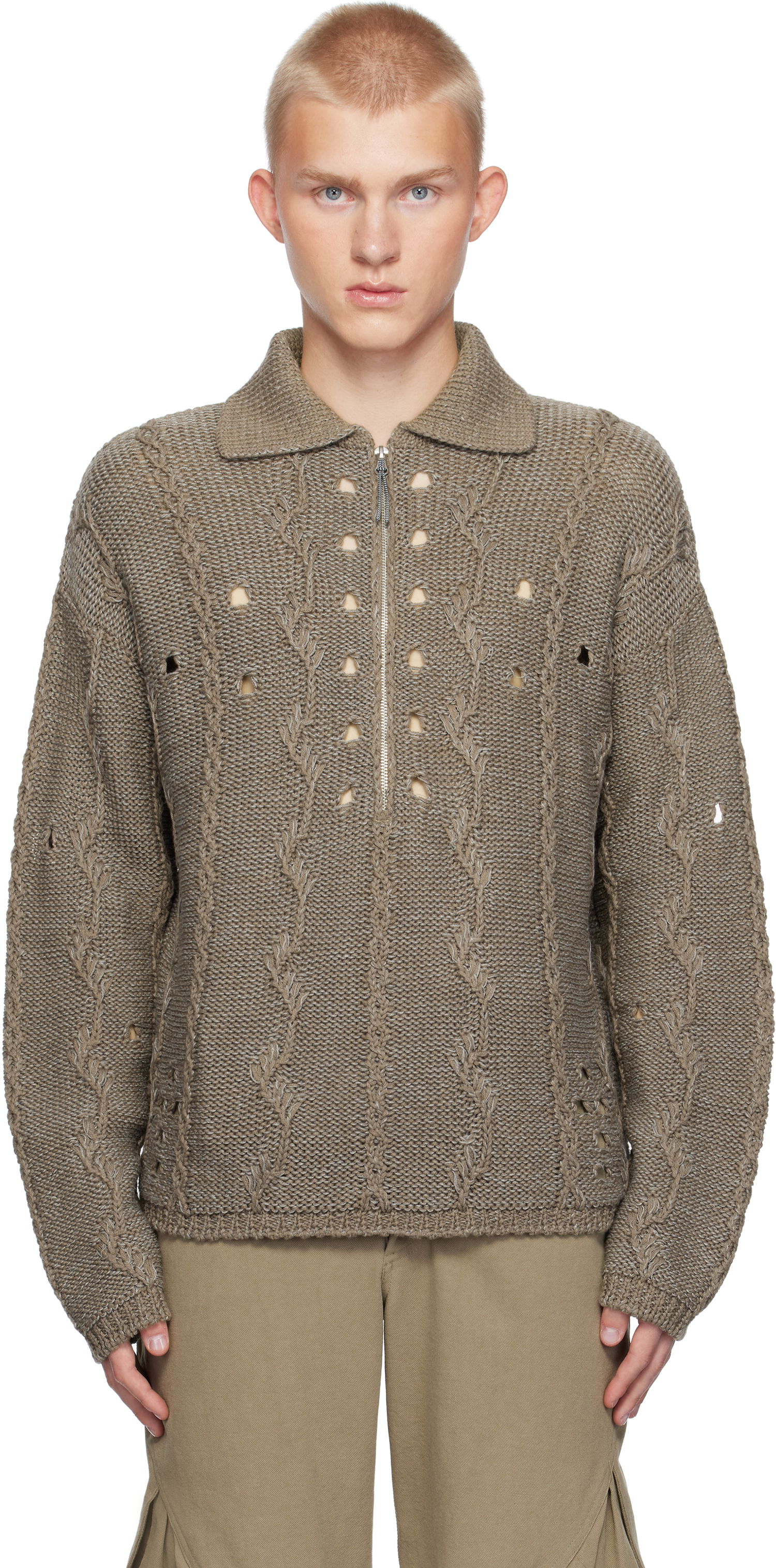 Polo tričko ROA Cable Knit Polo Šedá | RBMW0293YA29, 0