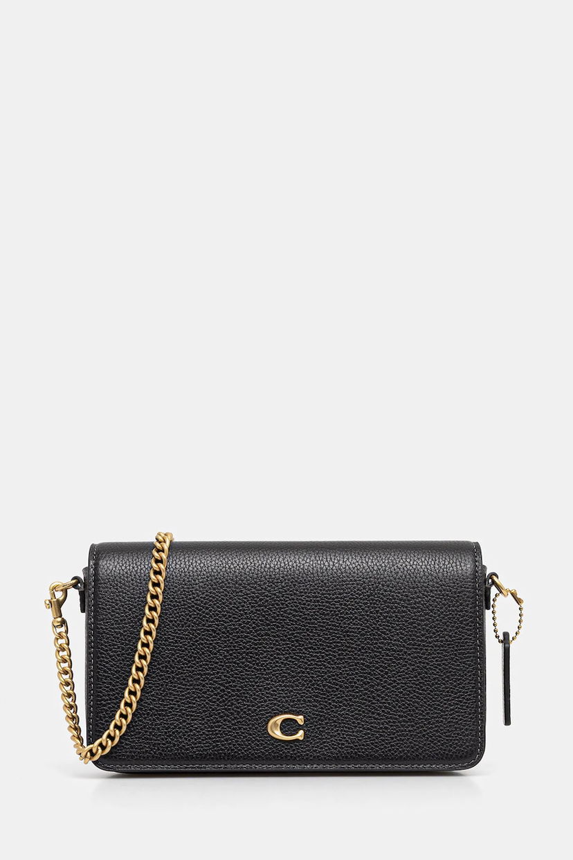 Kabelka Coach Mila Grained Leather Flap Wallet on Chain Čierna | CAO01