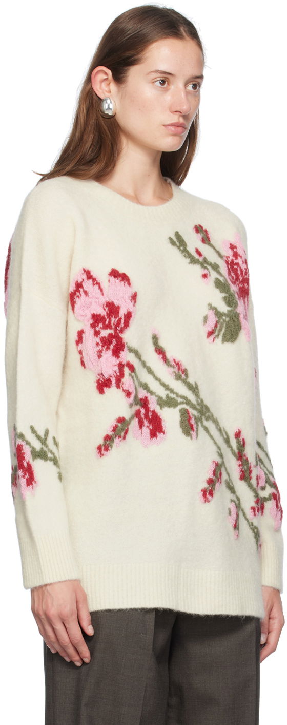 Sveter Blumarine Blumarine Jacquard Rose Crewneck Sweater Biela | A422M490A, 1