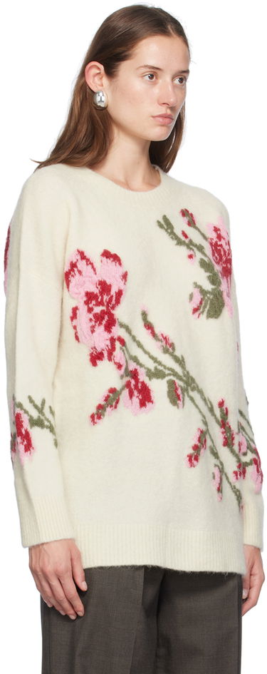 Sveter Blumarine Blumarine Jacquard Rose Crewneck Sweater Biela | A422M490A, 1