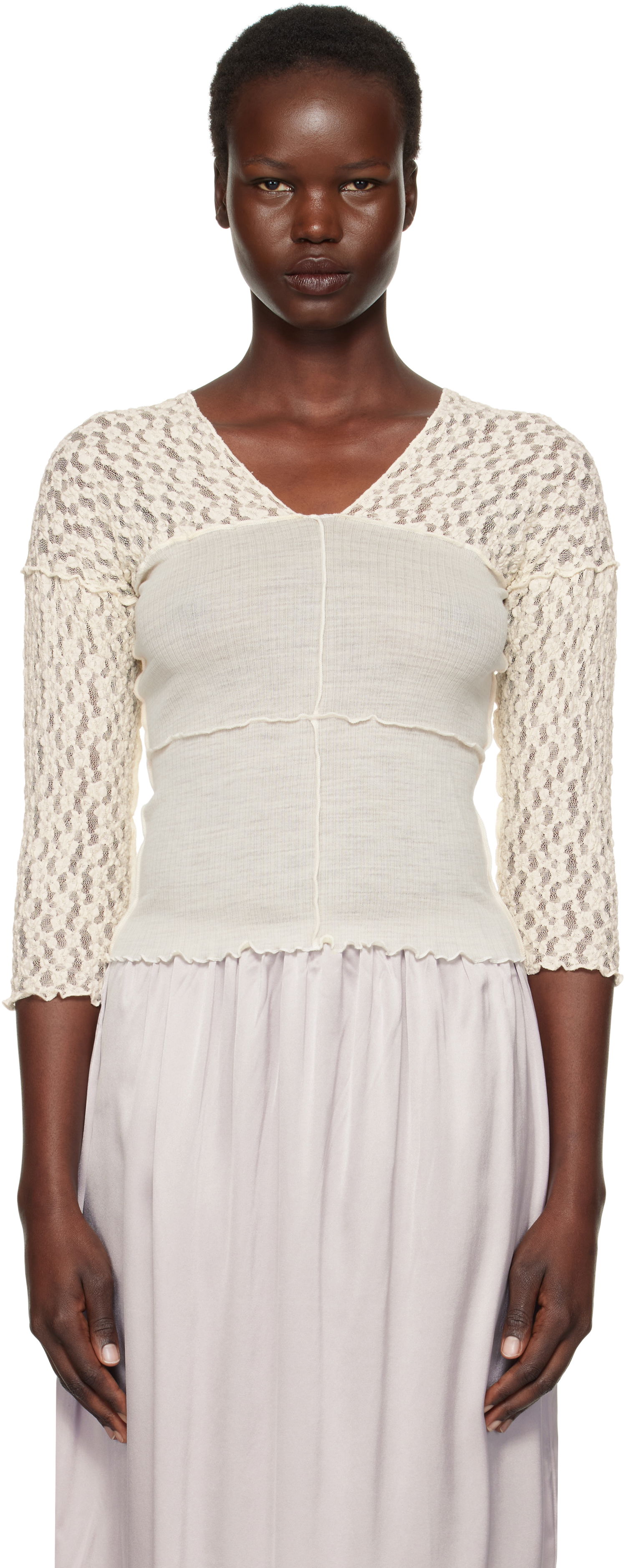 Crop Top Baserange Nehru Long Sleeve T-Shirt Biela | TONLS-LA-SP25, 0