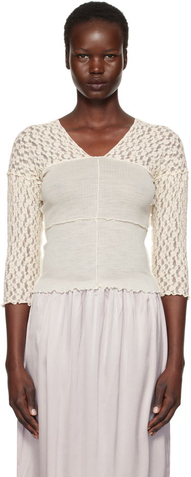 Crop Top Baserange Nehru Long Sleeve T-Shirt Biela | TONLS-LA-SP25, 0