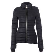 Croc-Embossed Fitted Polyfilled Puffer Jacket with Stand-Up Collar