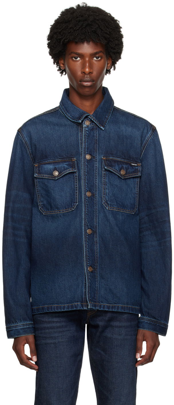 Bunda Tom Ford Blue Faded Denim Jacket Navy | DJR002-DMC055F24, 0