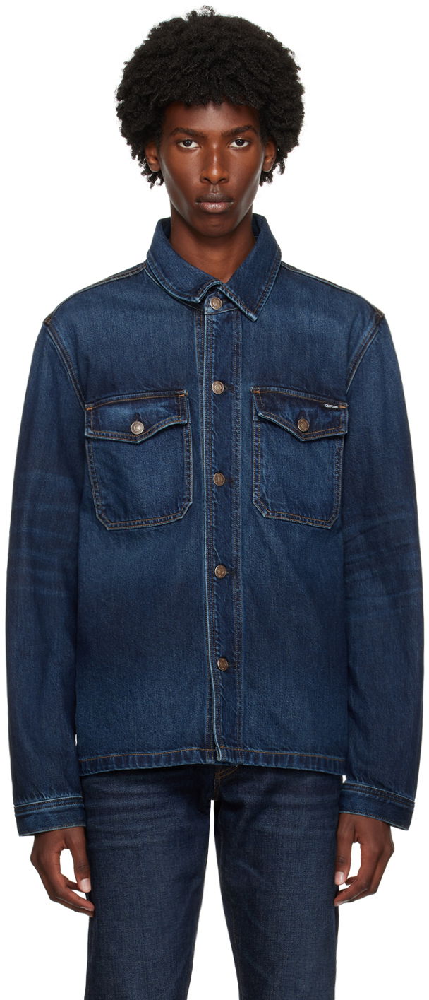 Bunda Tom Ford Blue Faded Denim Jacket Navy | DJR002-DMC055F24