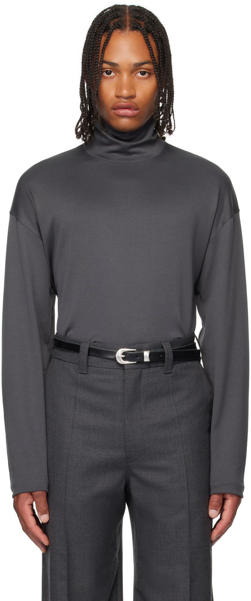 Tričko LEMAIRE Lemaire Relaxed Mock Neck T-Shirt Šedá | TO1467 LJ1043