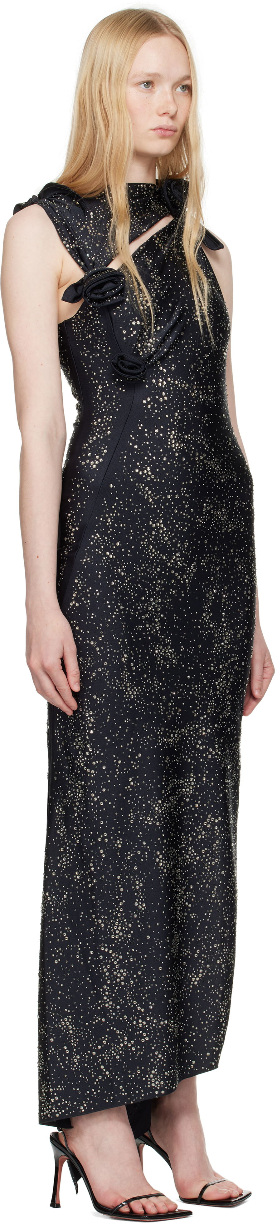 Šaty Coperni Coperni Crystal-Embellished Asymmetric Flower Maxi Dress Čierna | COPR44CRF5001, 1