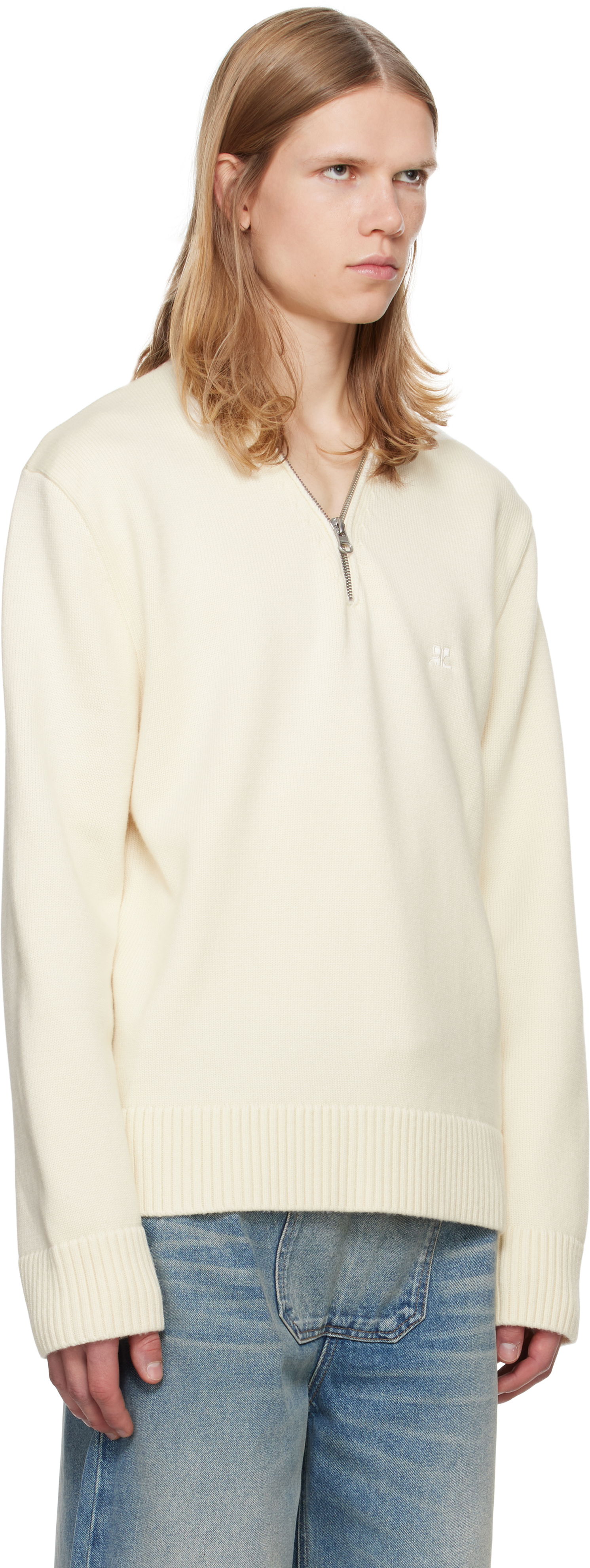 Sveter Courrèges Zipped Wool Sweater Biela | 324MPU179FI0036, 1