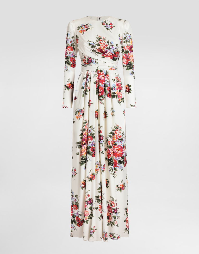 Šaty Dolce & Gabbana Flower Bouquet-print Charmeuse Dress Rôznofarebný | F610LTFSA8PHA5ZO