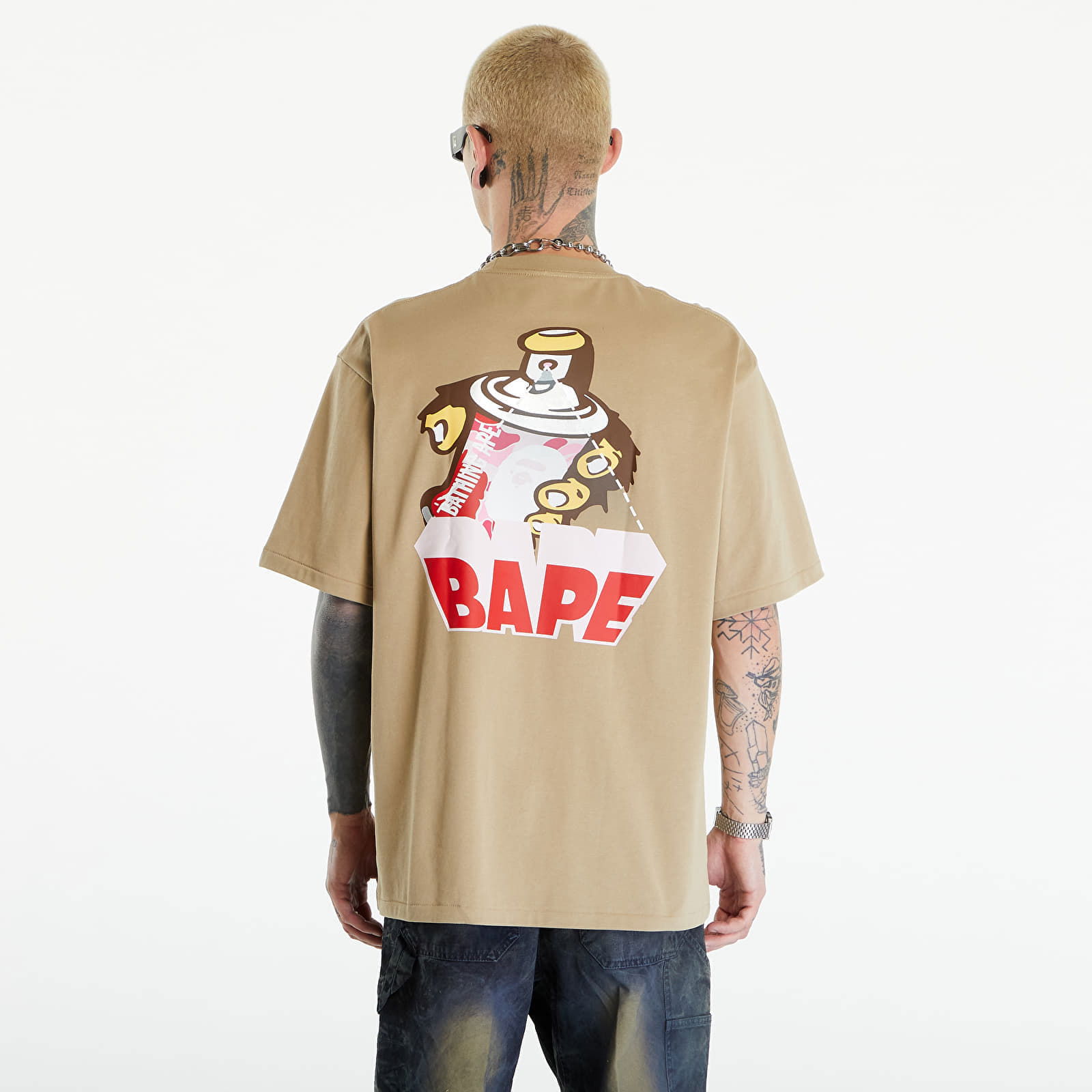 A BATHING APE Graffiti Bape Logo Relaxed Fit Tee Beige