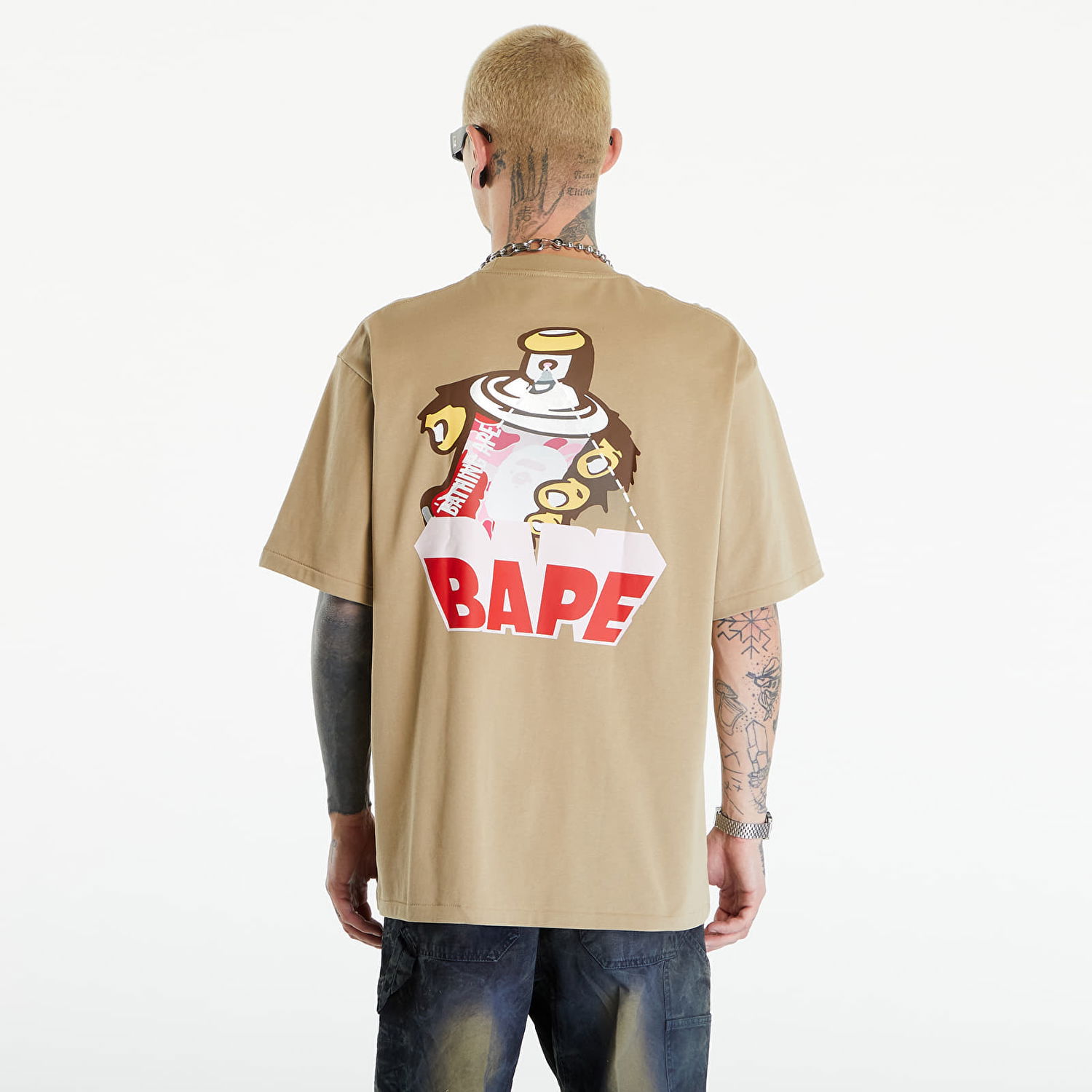 Tričko BAPE A BATHING APE Graffiti Bape Logo Relaxed Fit Tee Beige Béžová | 001TEK301339M BEI, 1