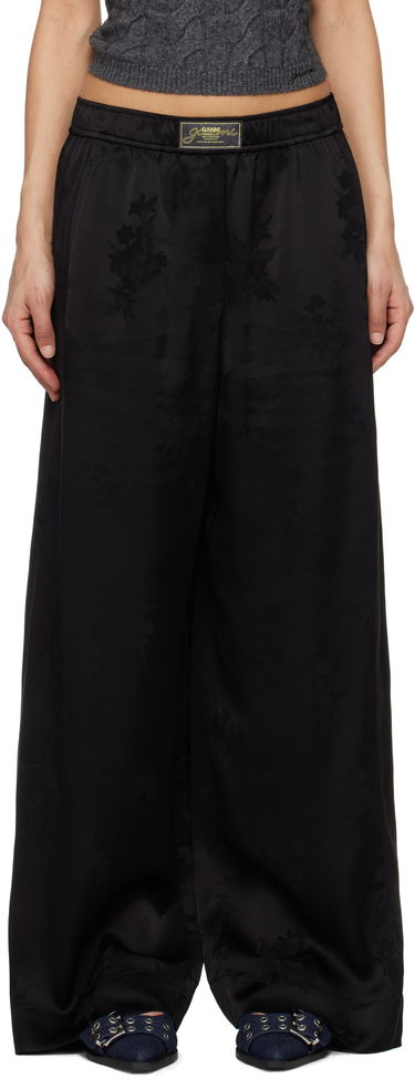 Nohavice GANNI GANNI Satin Jacquard Trousers Čierna | W0383, 0