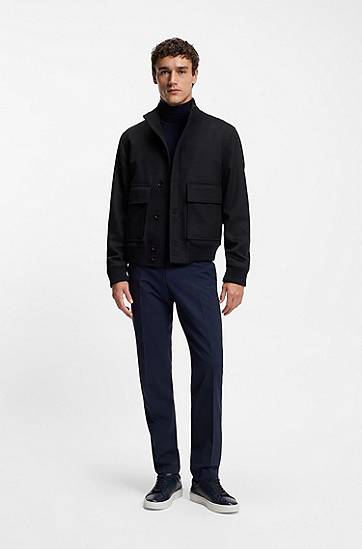 Bomber bunda BOSS Wool-cashmere blouson-style coat with knit trims Čierna | 50551091, 1