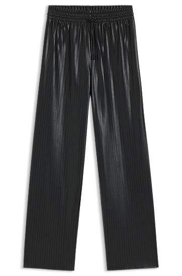 Nohavice BOSS Relaxed-fit wide-leg striped faux leather trousers Čierna | 50548123