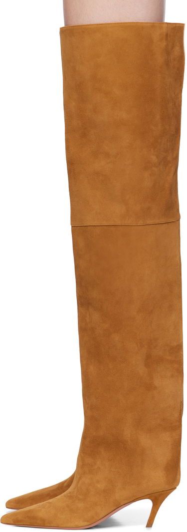 Šaty Amina Muaddi Amina Muaddi Fiona Thigh-High Suede Boots Hnedá | FIONA THIGH BENDED HEEL SUEDE, 2