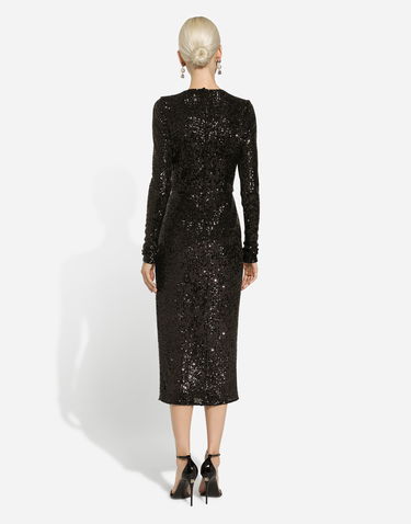 Šaty Dolce & Gabbana Sequin Calf-Length Dress Čierna | F6DHFTFLUBWN0000, 2