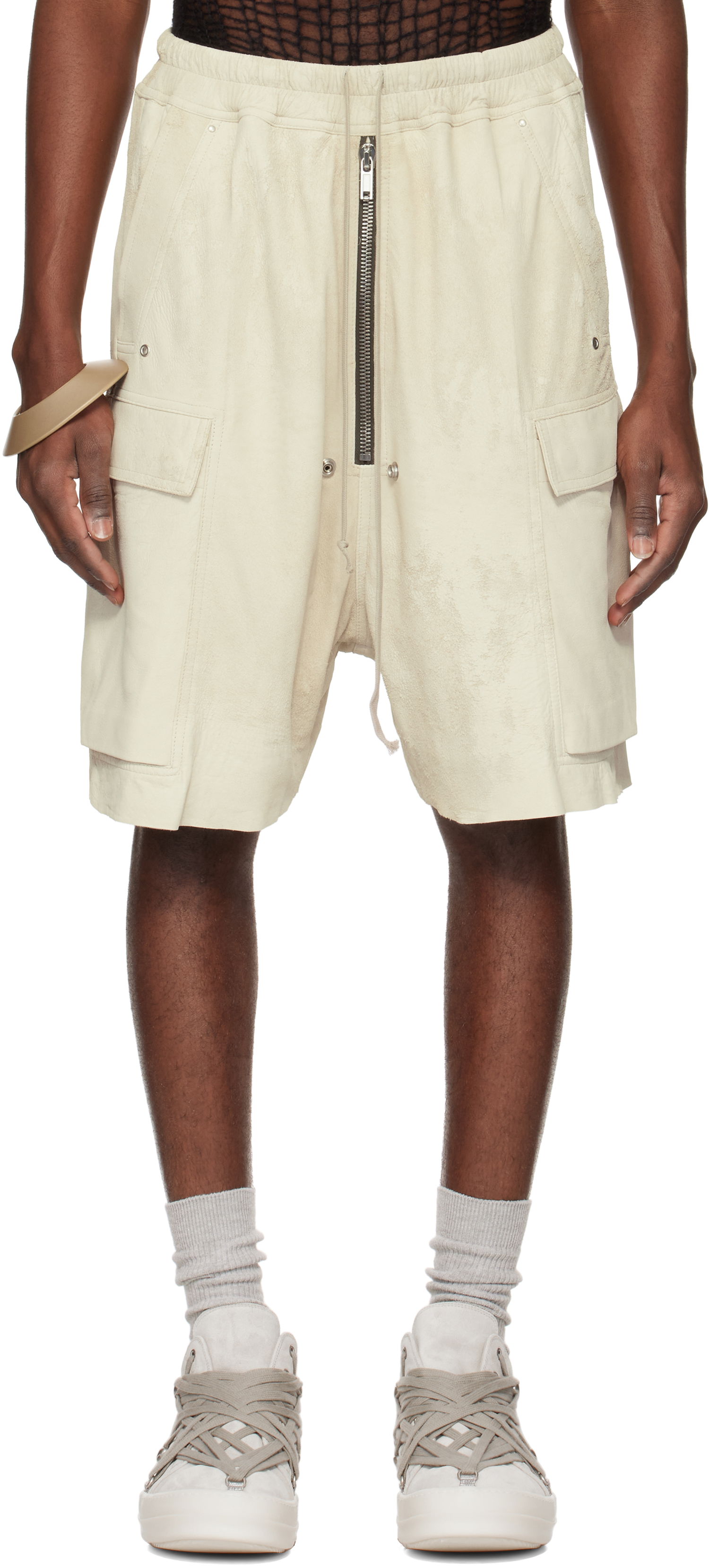 Šortky Rick Owens Rick Owens Hollywood Cargobela Leather Cargo Shorts Béžová | RU01E5360 LBA, 0