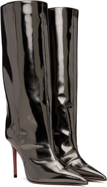 Tenisky a topánky Amina Muaddi Fiona 95 Metallic Leather Tall Boots Čierna | FIONA BOOT 95, 3