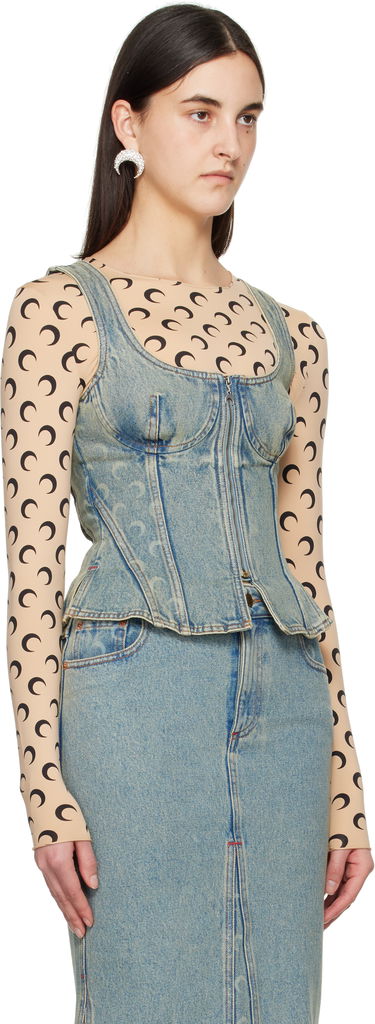Sukňa Marine Serre Marine Serre Moon Laser Denim Corset Top Modrá | WTO408A CDEN0003, 1