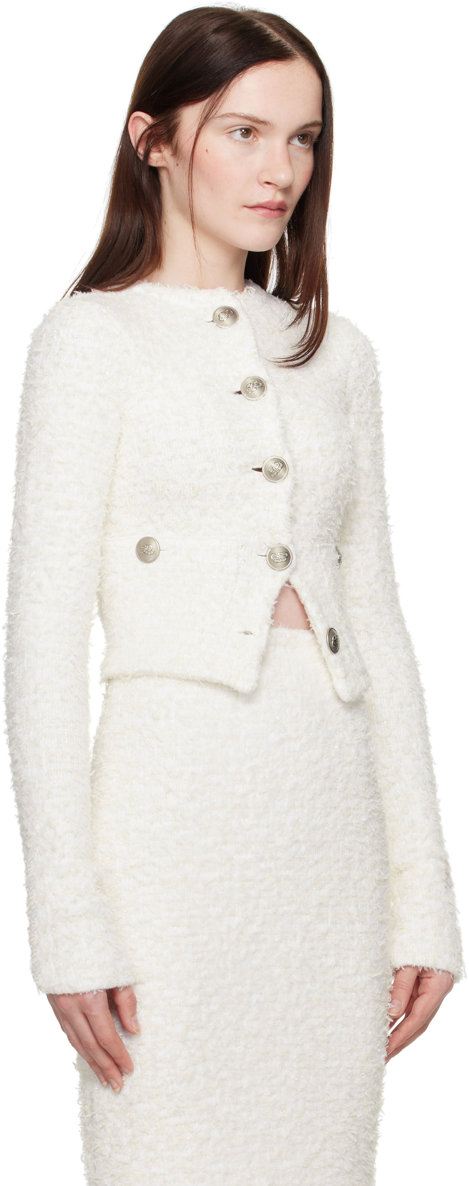 Sukňa Balenciaga Balenciaga Cropped Bouclé Cardigan Biela | 793604 T3328, 1