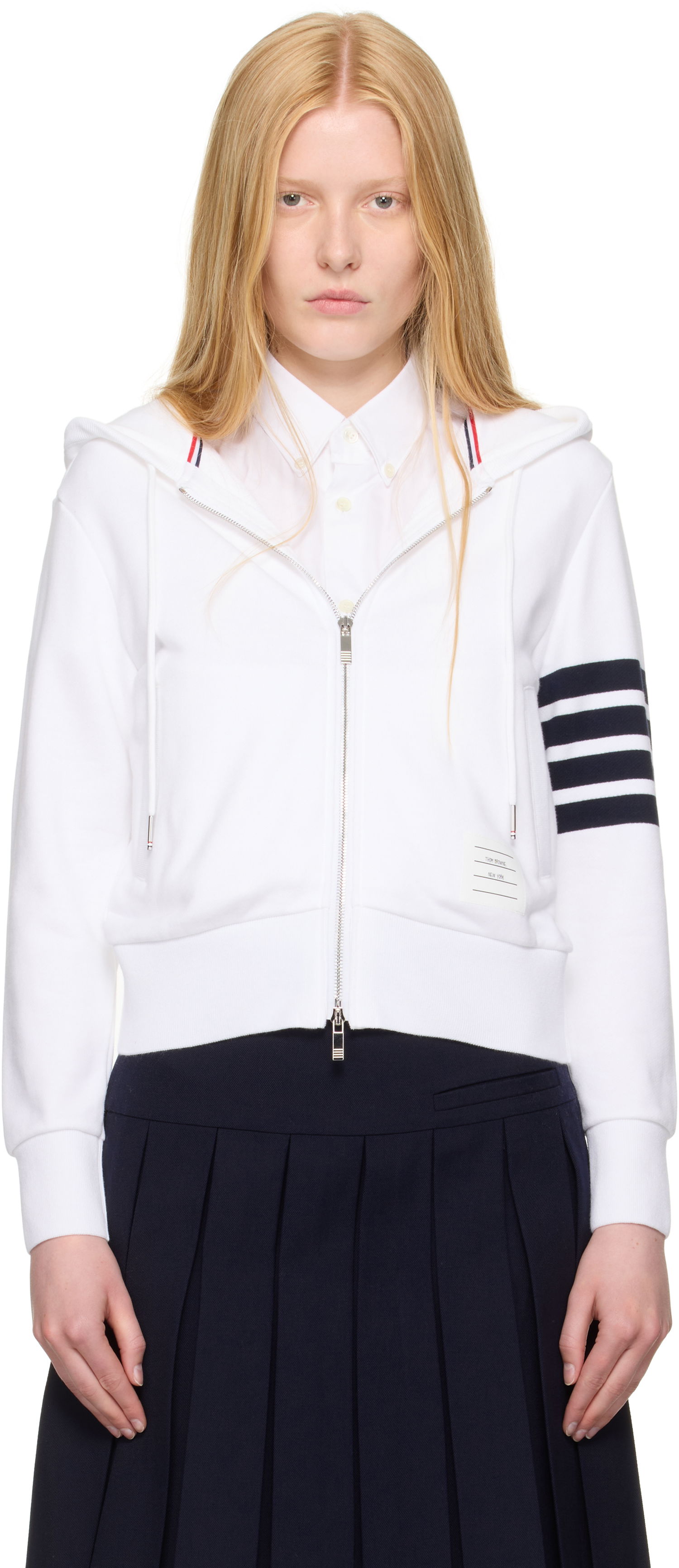 Mikina Thom Browne Thom Browne Classic Zip Up Hoodie Biela | FJT400A-00535, 0