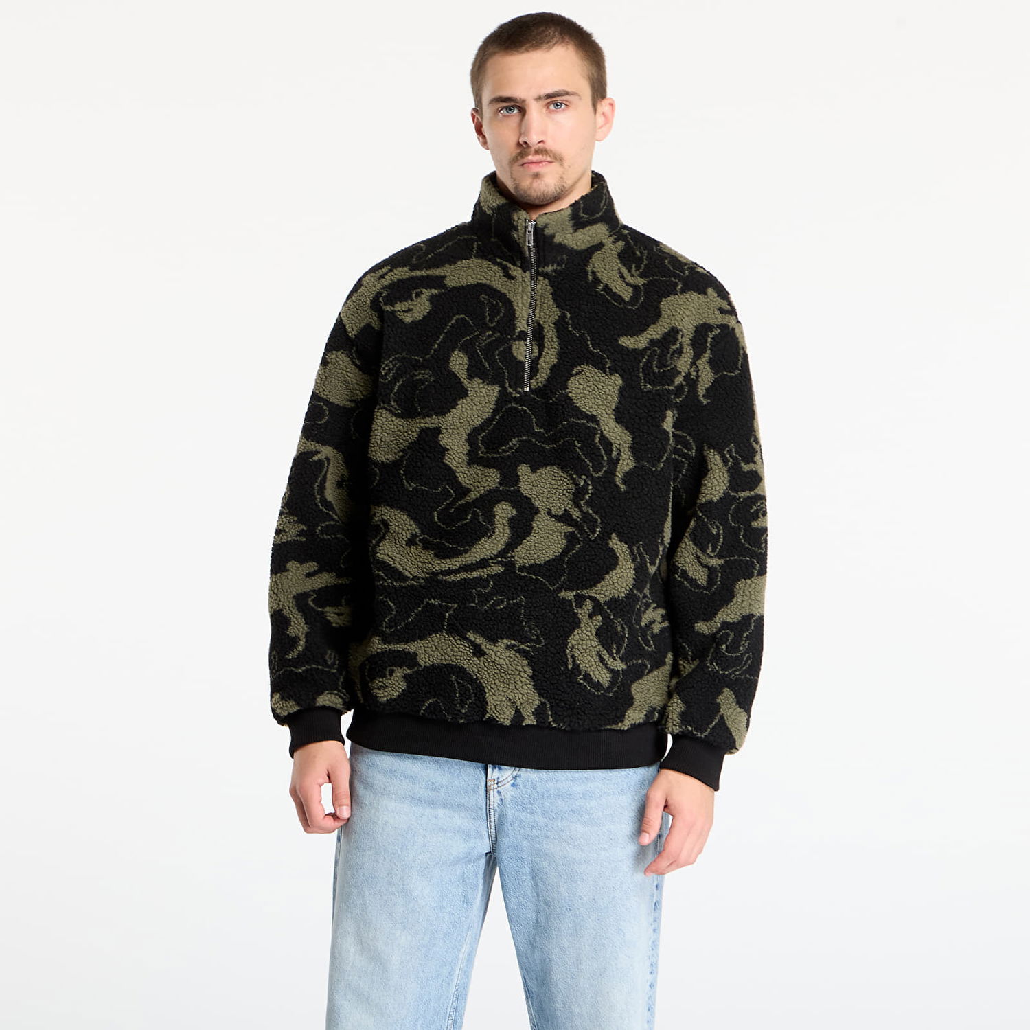 Mikina Urban Classics Oversized Pattern Teddy Troyer Sweatshirt Rôznofarebný | TB8024-21221, 0