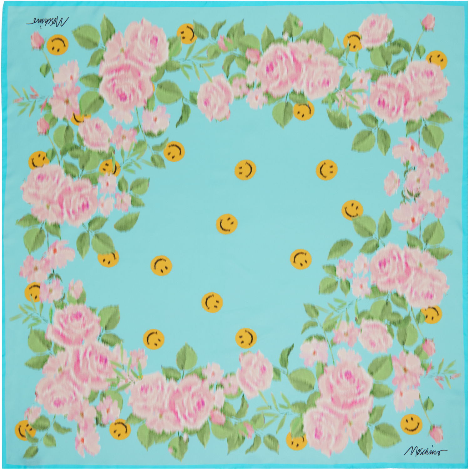 Šál Moschino Moschino Twill Floral-Print Silk Scarf Tyrkysová | 251D_3308_04761293, 0