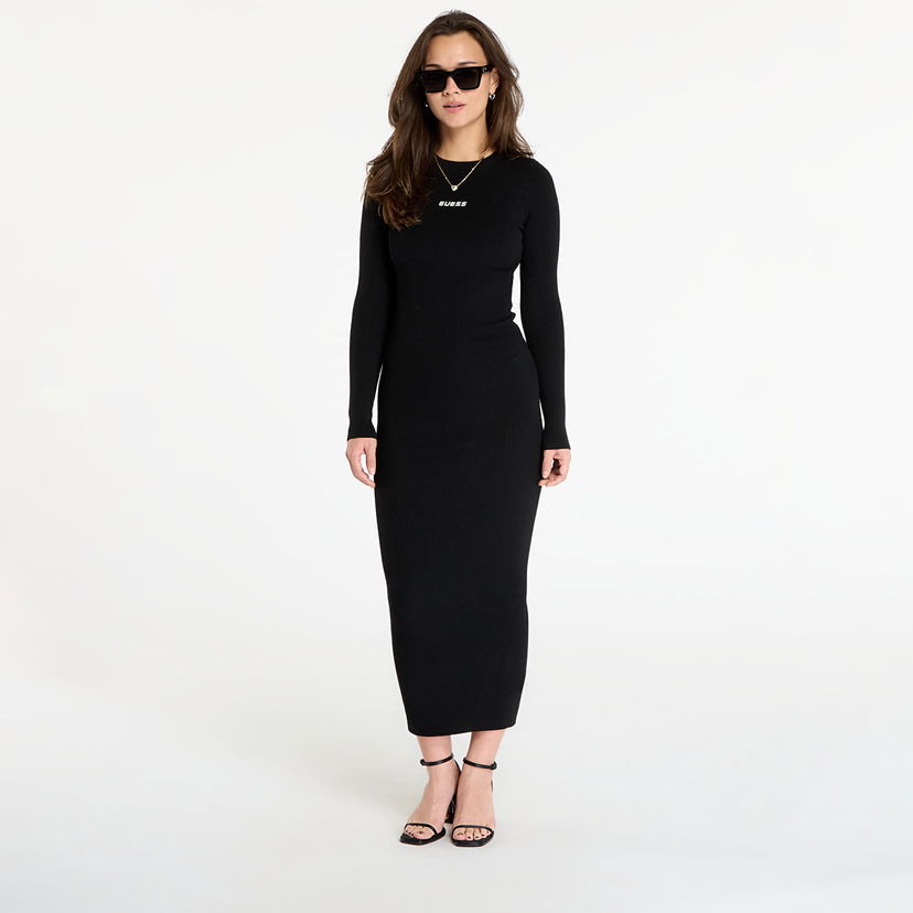 Šaty GUESS Flaminia Long Sleeve Ribbed Dress Čierna | V5BK02Z3JD2-JBLK